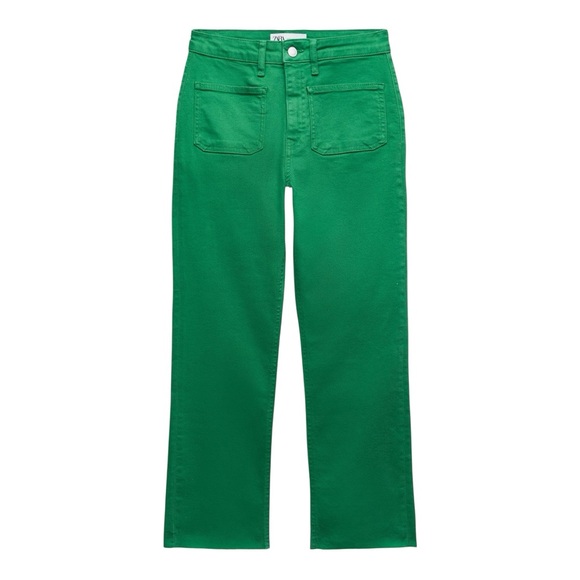 ZARA Green High-Rise Straight-Leg Pants – Size - Picture 1 of 5